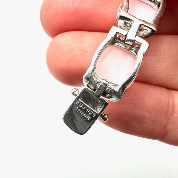 Pink Coral Clear Spinel Gemstone Sterling Silver Tennis Bracelet 7 Inch 26 Grams - Picture 4 of 6